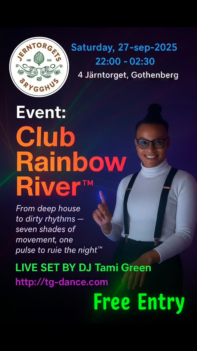 Original event poster: Club Rainbow River at Jerntorgets Brygghus — Sat 27 Sep 2025, 22:00–02:30.
